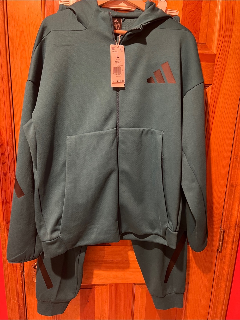 adidas Men's Teal Full-Zip Performance Hoodie Jacket and pants Large NWT